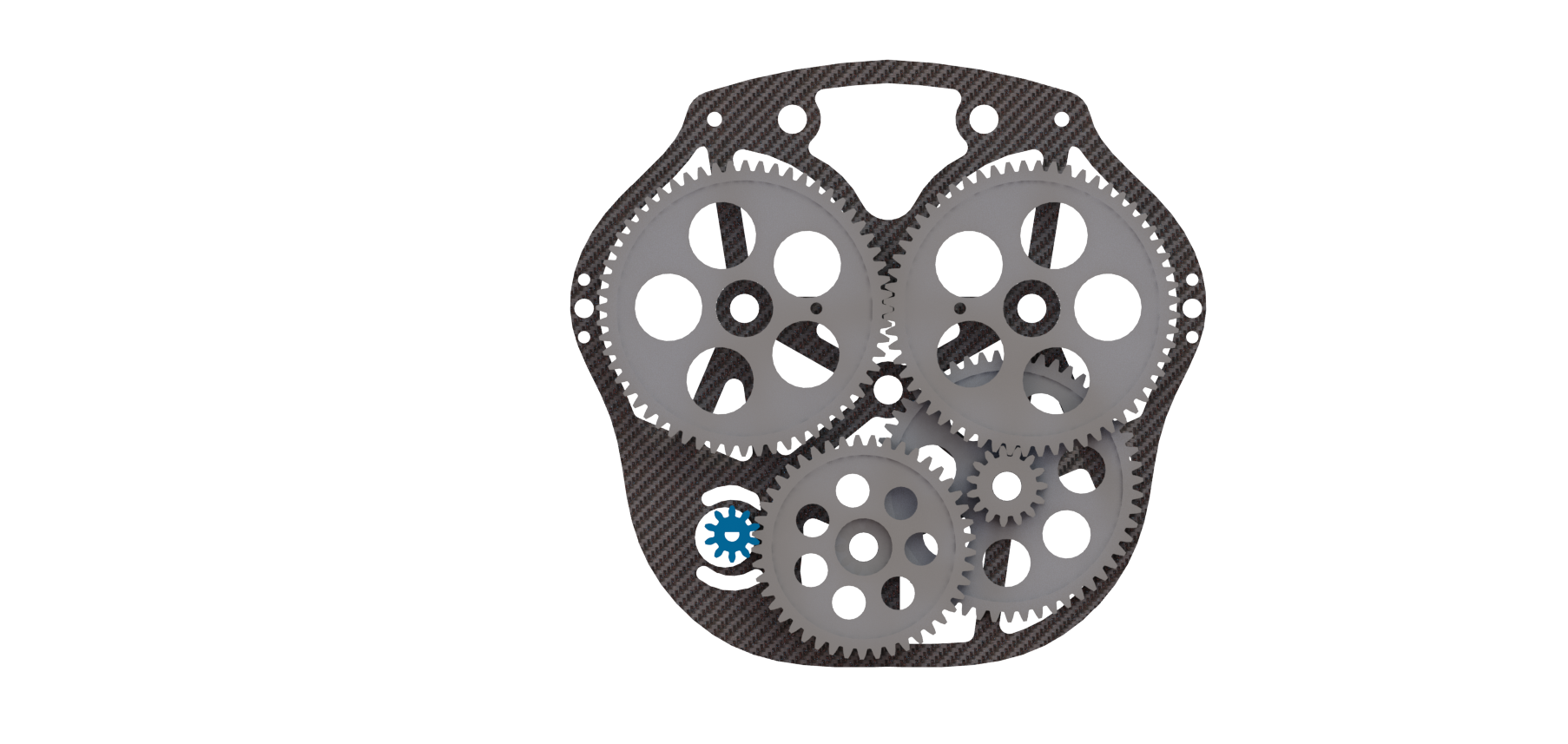 Twin-stage compound gear train, 60:1 ratio