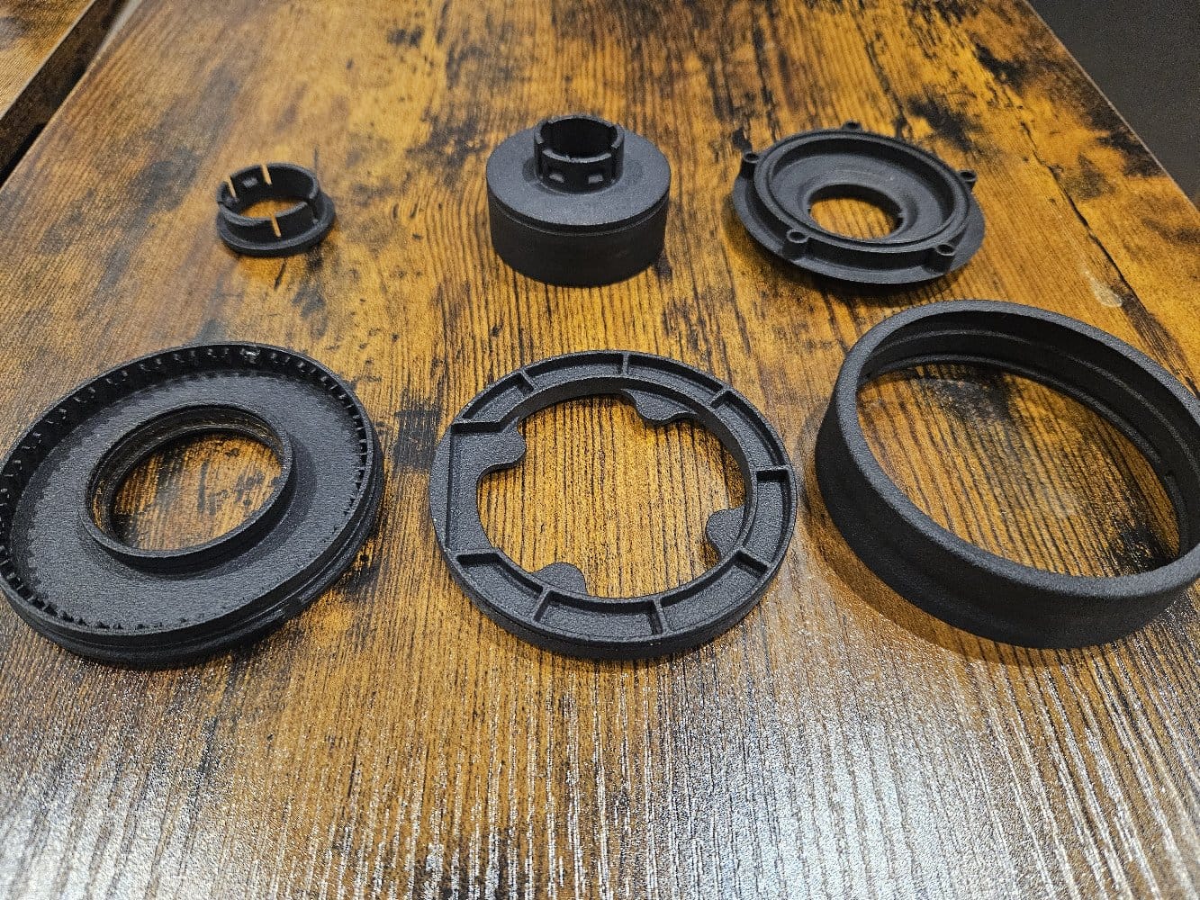SLS 3D-printed components, exploded view showing all rotary device parts