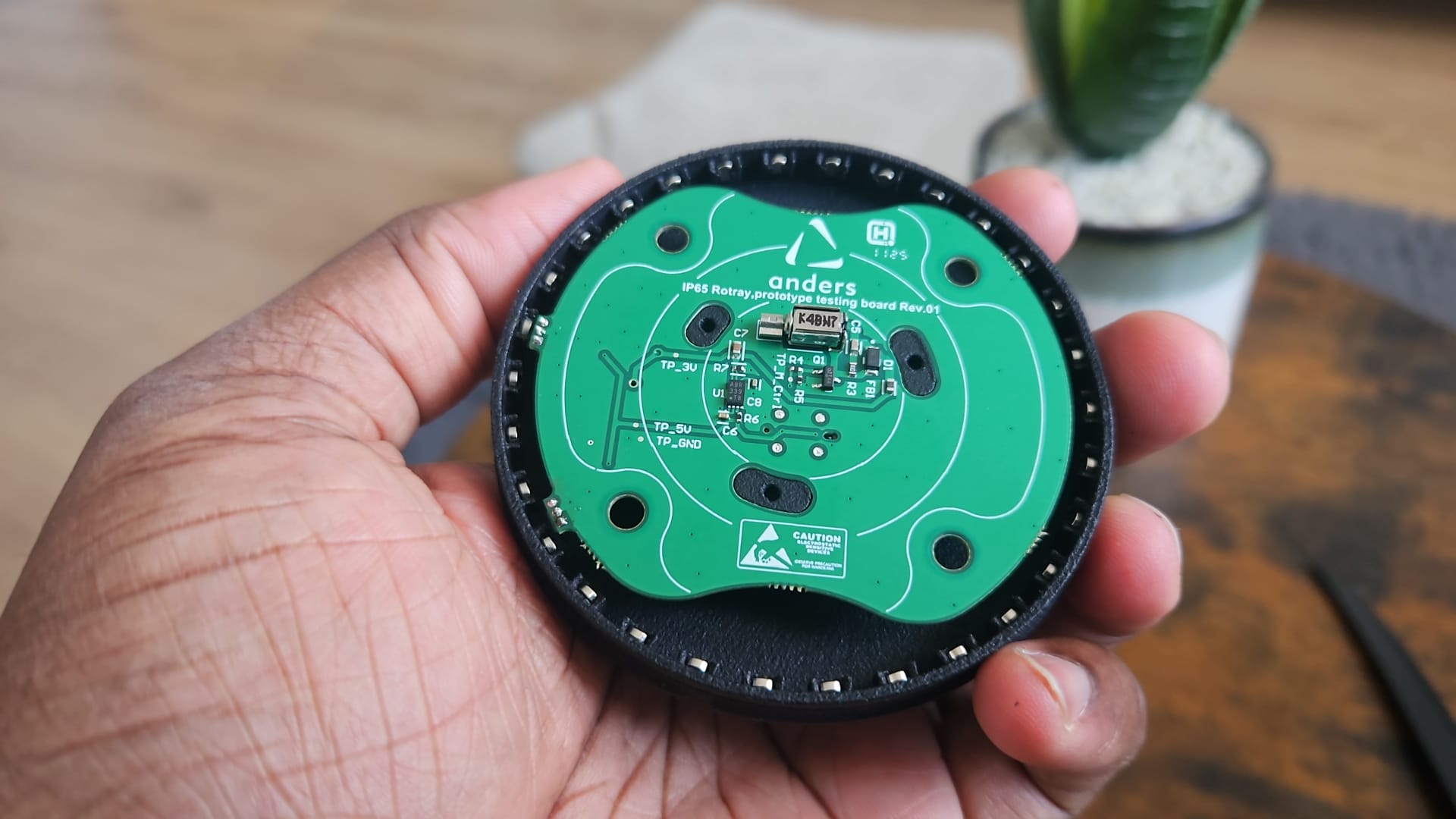 Anders IP65 Rotary prototype testing board Rev.01, PCB back showing hall sensor layout
